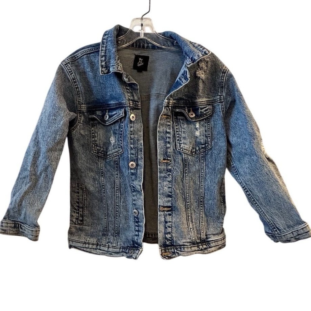 Art Class Girls’ L Blue Denim‎ Trucker Jacket Vintage Style Distressed Casual